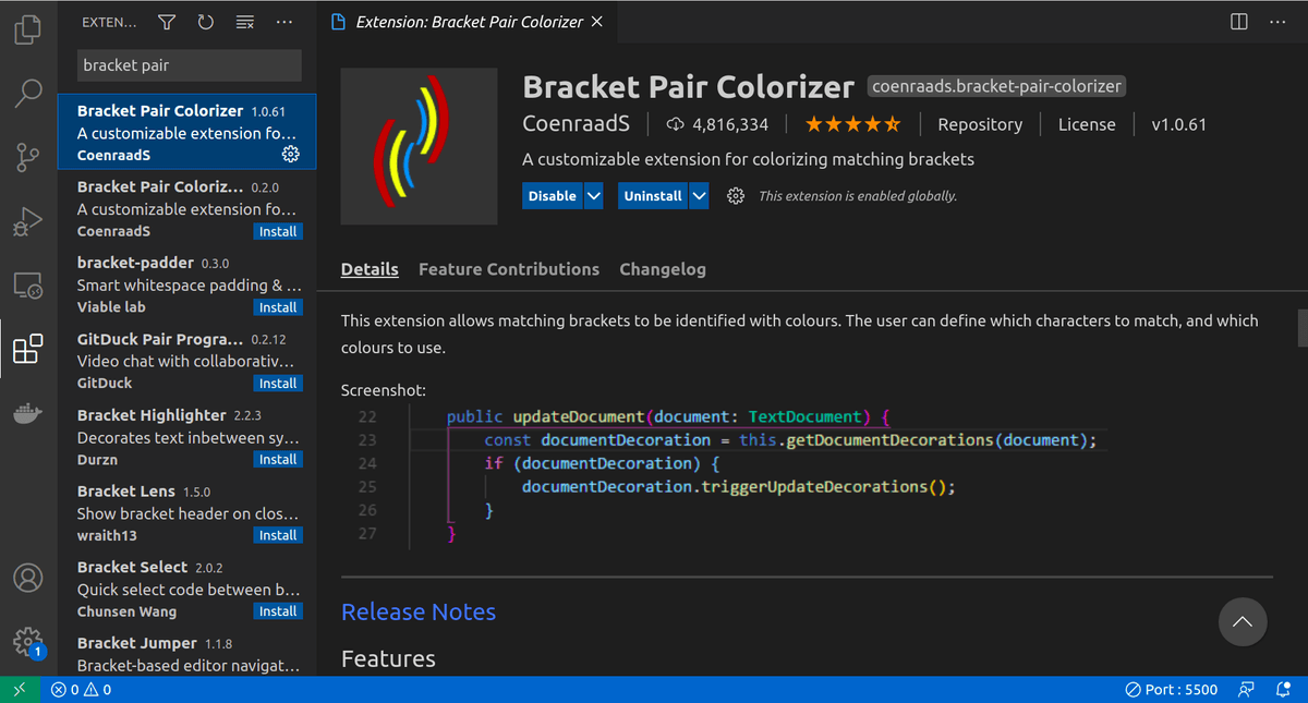 VS code bracket pair colorizer