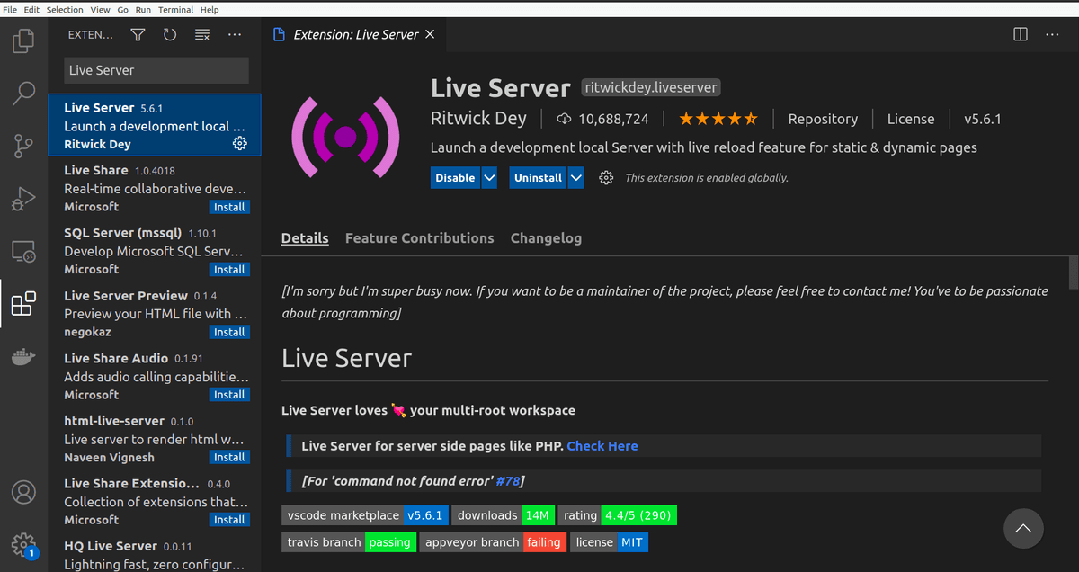 VS code live server