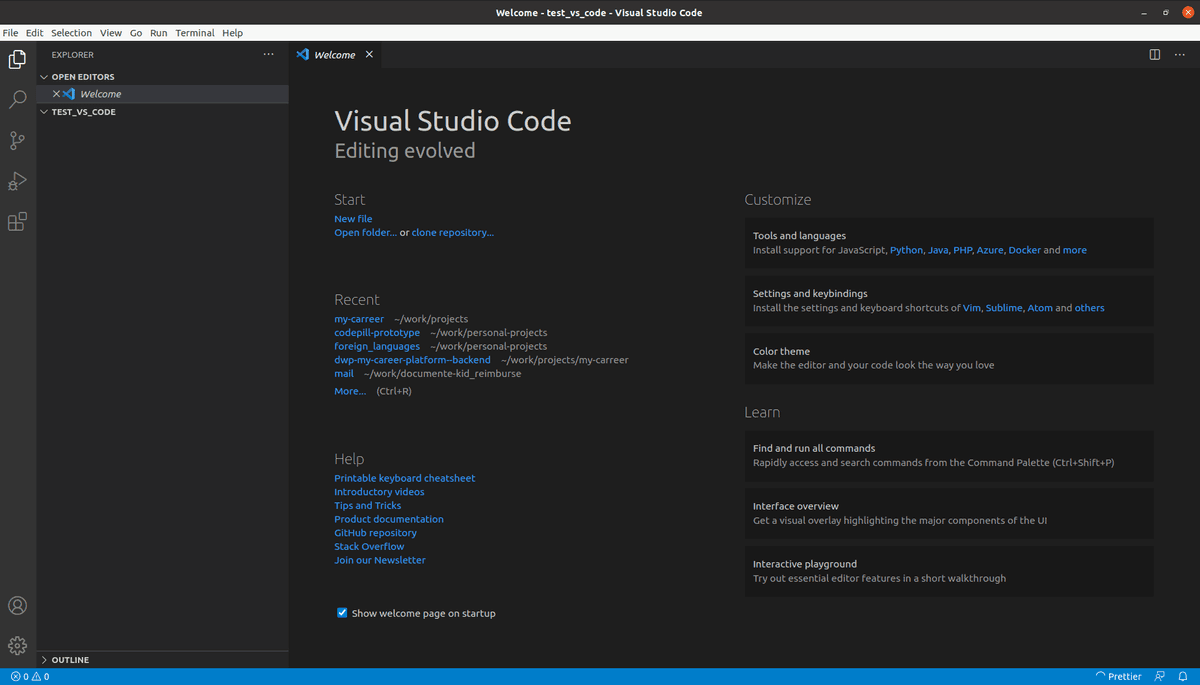 VS code open page